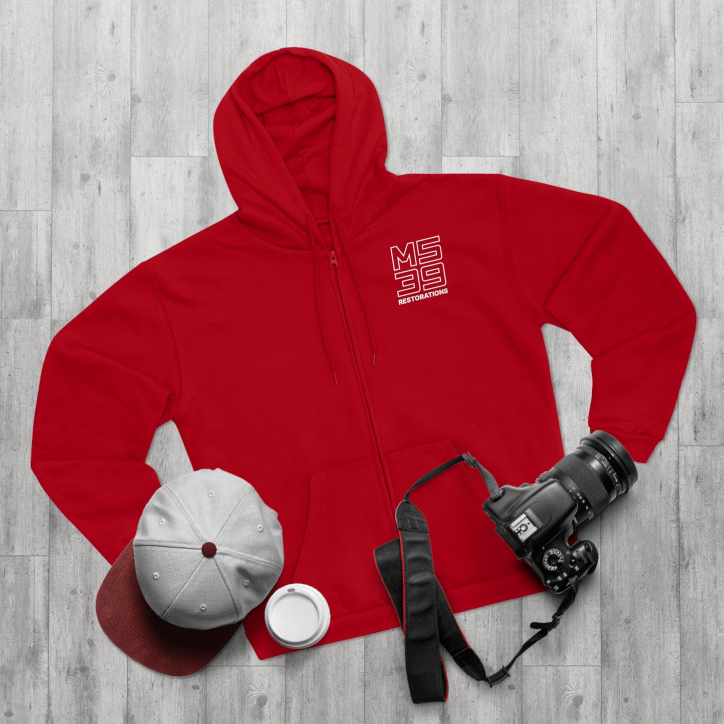 Two-Sided Zip Hoodie - Logo + Blueprint back