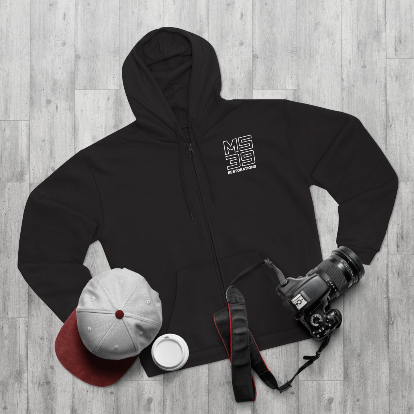 Two-Sided Zip Hoodie - Logo + Blueprint back