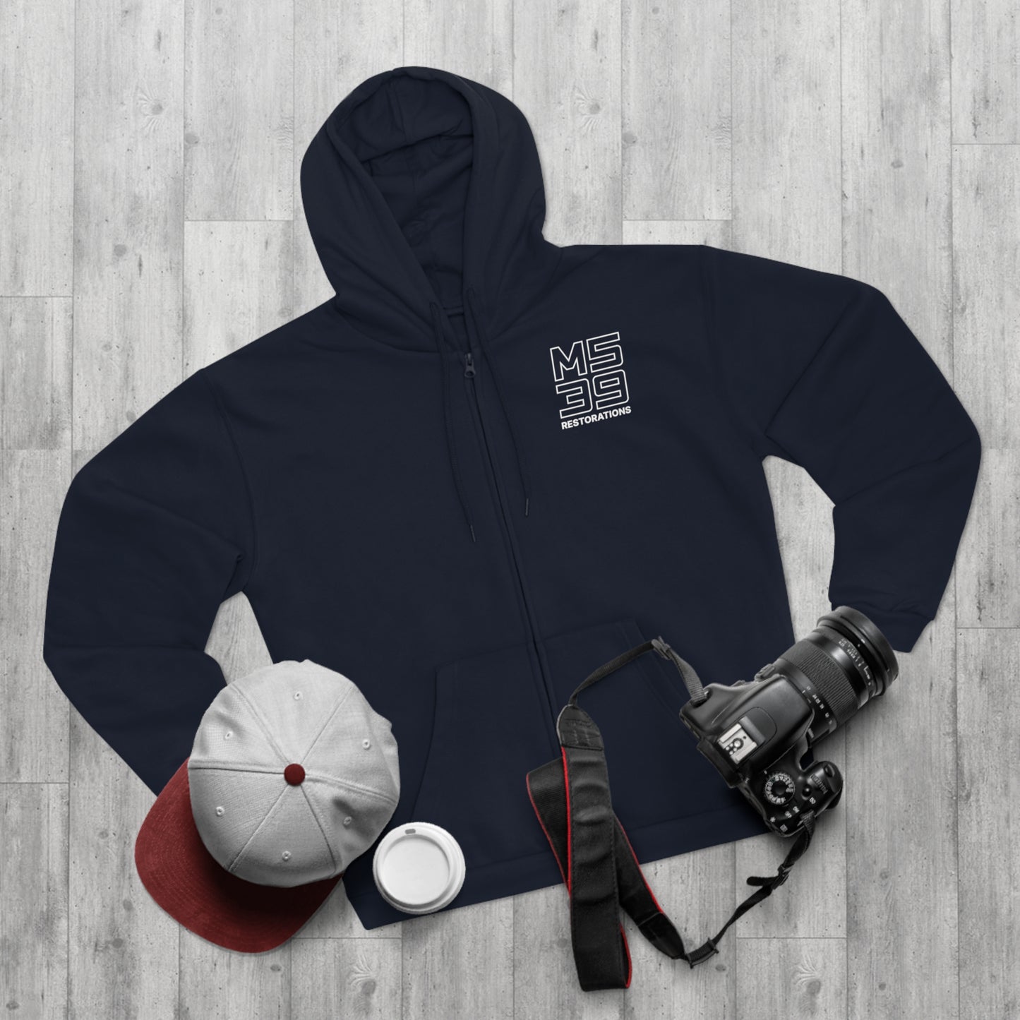Two-Sided Zip Hoodie - Logo + Blueprint back