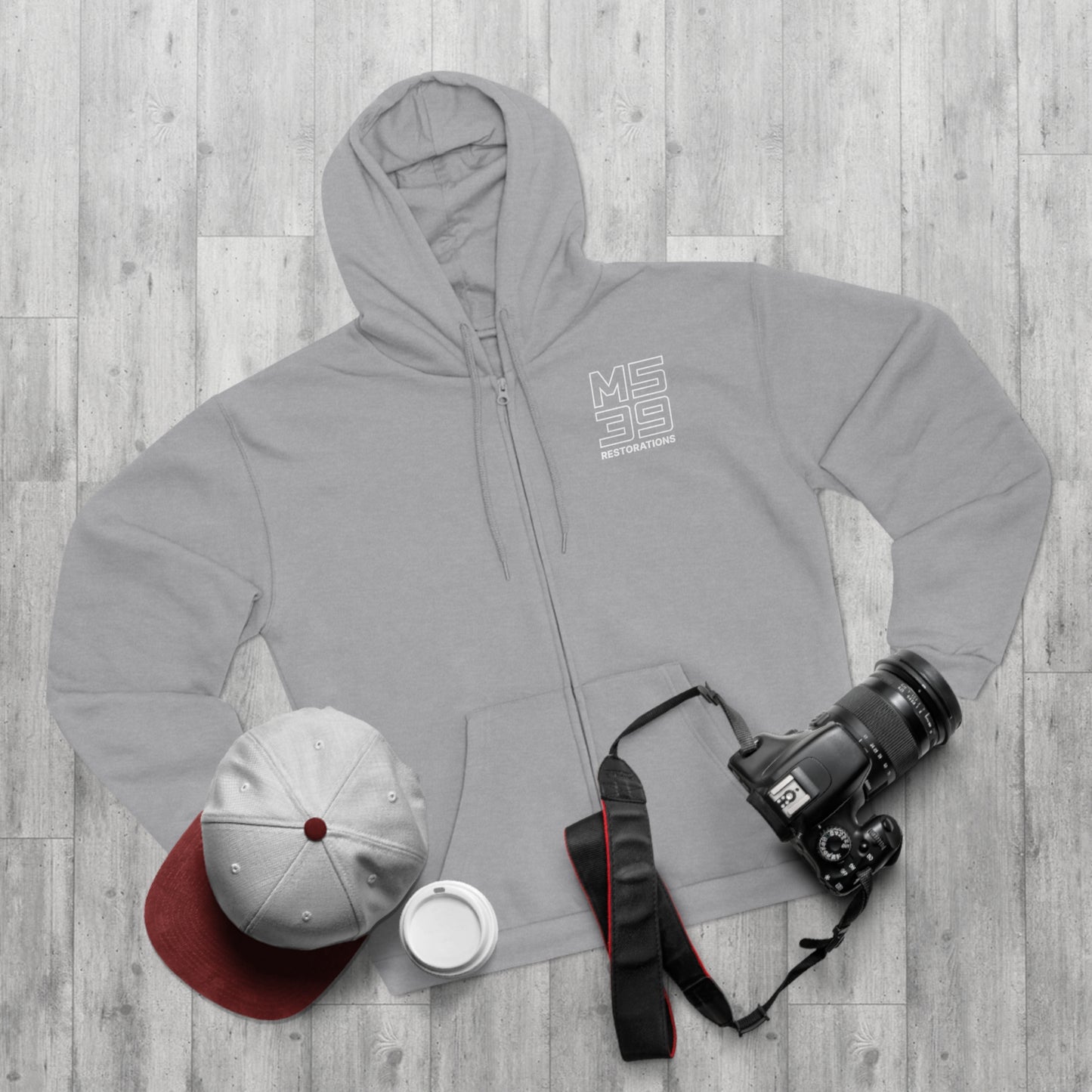 Two-Sided Zip Hoodie - Logo + Blueprint back