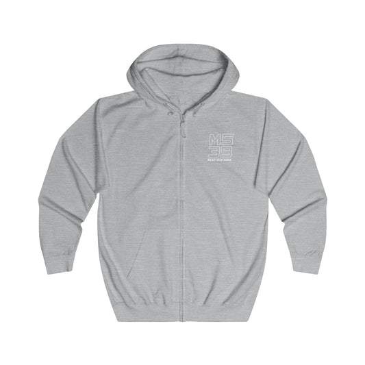 Two-Sided Zip Hoodie - Logo + Blueprint back