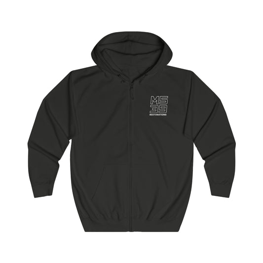 Two-Sided Zip Hoodie - Logo + Blueprint back